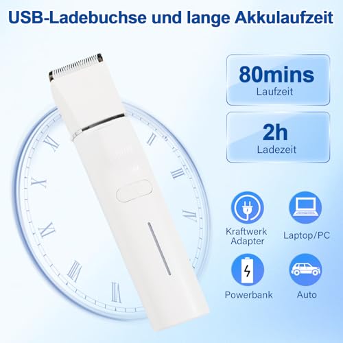 Dufuso Leise Schermaschine Katze Set, 4 in 1 Haarschneidemaschine Mit LED-Licht, Profi Pfotentrimmer Für Hunde, Für Große Kleine Katzen Hunde, Für Pfoten, Augen, Ohren, Gesicht, Körpe (Weiße)