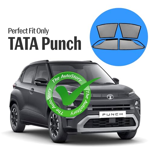 Image of AutoStory Magnetic Car Sunshade for Tata Punch | Front Half Cut for Mirror Visibility + Rear Full Coverage with Zipper | Heavy Heat & UV Protection | Privacy Side Window Curtains Shades