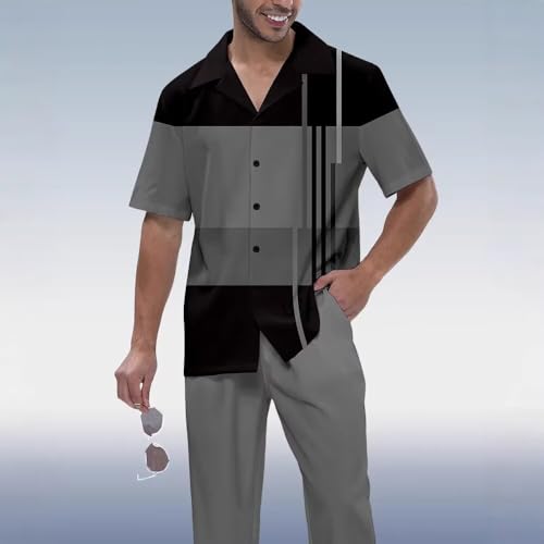 Men's Shirts 2 Piece Walking Suits, Summer Wedding Beach Button Down Shirts with Pants Set, Casual Party2