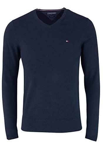 Tommy Hilfiger Herren CORE Cotton-Silk Vneck Pullover, per Pack Blau (Sky Captain 403), Large (Herstellergröße: L)