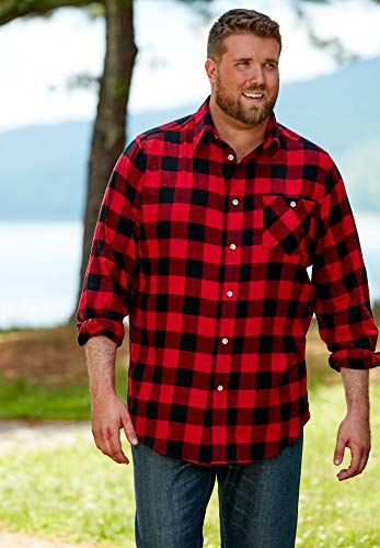 Boulder Creek by Kingsize Men's Big & Tall Flannel Shirt - 8XL, Red Buffalo Check
