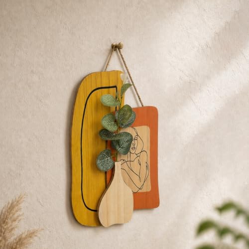Image of Art Street Boho Modern Art Wall hanging MDF With Artificial Plant for Home & Office Decor, Living Room Decoration -Size: 9x7.5 Inch