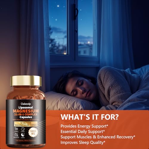 Image of 21 in 1 Liposomal 12 Active Types Magnesium Complex 1400mg (Glycinate,Citrate,Malate etc) Capsule -with Vitamin D3, B6, B12, Ashwagandha & CoQ10 for Adult-Support Relaxation,Muscle & Heart
