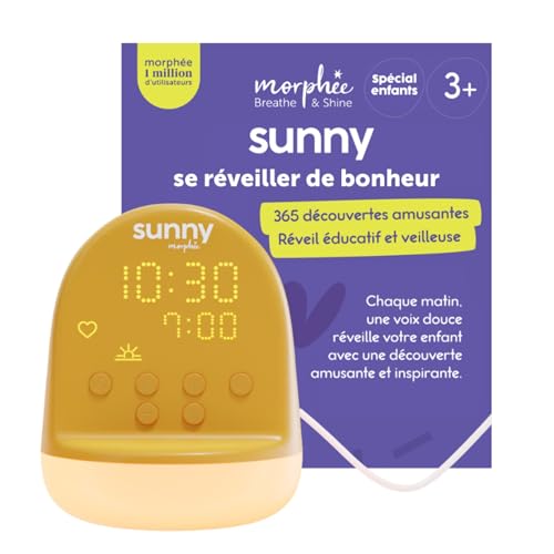 Sunny Morphée | Réveil Enfant avec 365 Découvertes Audio et Veilleuse | Réveil Éducatif Jour/Nuit | Éveille Curiosité et Facilite Les Réveils dans la Bonne Humeur | 3-10 Ans | Prise Secteur