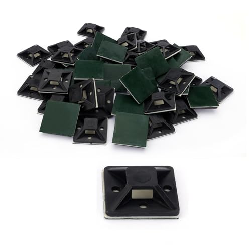 50 PCS 0.94" Self Adhesive Clips Base Cable Tie Mounts Base Holders Wire Cable Clips Holders Plastic Squares Holders(24mm,Black)