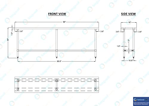 Image of AmGood Stainless Steel Work Table Open Base | Metal Work Bench (Stainless Steel Table Open Base, 96 inch Long x 18 inch Deep)