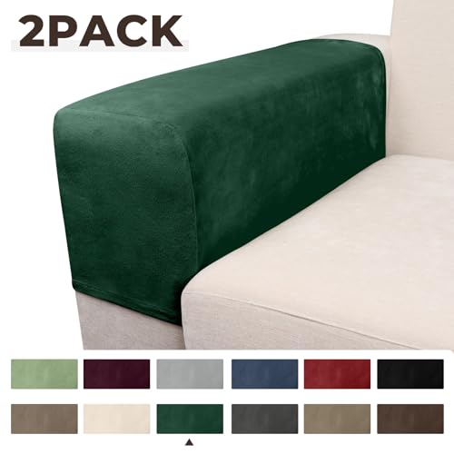 Image of Couch Arm Covers 2 Pcs Sofa Armrest Covers Stretch Couch,Armrest Cover for Chairs Scratch-Resistant Sofa Arm Cover Armchair Slipcovers,Christmas Green