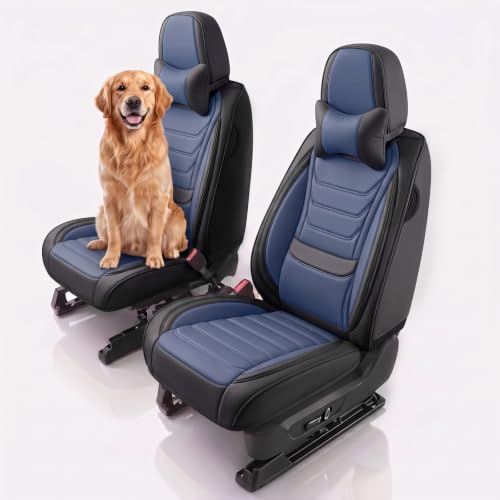 Image of for GMC Terrain 2010-2025 Seat Covers 2P w /Headrests (Black /Blue) | Waterproof car seat cover, anti-slip, breathable. Airbag compatible. Seat heating works. Easy clean. Durable stitching.