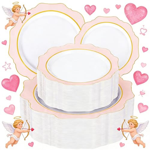 WDF 100PCS Pink Plastic Plates - Heavy Duty Pink and