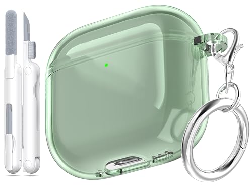Image of for AirPods 4th Generation Case Cover 2024, Military-Grade Shockproof, Soft TPU Highly Transparent Anti-Yellowing for AirPods 4 Case with Cleaning Kit & Cute Round Buckle, Clear Green