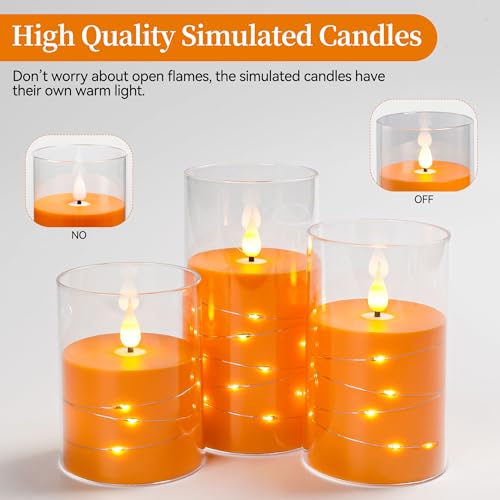 Image of Da by Flickering Flameless Candles with Remote,Acrylic LED Candles with Embedded Star String,Battery Operated Candle, for Home and Holiday Decoration Set of 3(Orange) (Pack of 2)