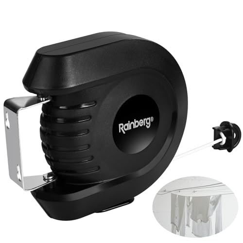 Rainberg Retractable Clothes Line, 15m/30m Washing Line, Wall-Mounted, PVC-Coated, Indoor/Outdoor (Single Line(15m))