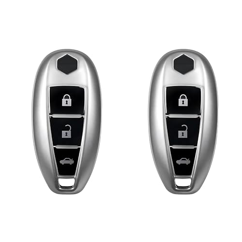 Image of SIAGO TPU Key Cover Compatible with Maruti Suzuki Baleno, Vitara Breeza, S Cross, Ciaz, Swift, Ignis, 3 Button Smart Key Cover (Grey Pack of 2)