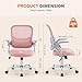 Sweetcrispy Home Office Computer Desk Chair, Ergonomic Mid-Back Mesh Rolling Work Swivel Task Chairs with Wheels, Comfortable Lumbar Support, Comfy Flip-up Arms for Bedroom, Study, Student, Pink