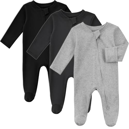 Image of Aablexema Baby Organic Cotton Pajamas 2 Way Zipper Preemie Newborn One Piece Outfit Long Sleeve Footed Sleepwear