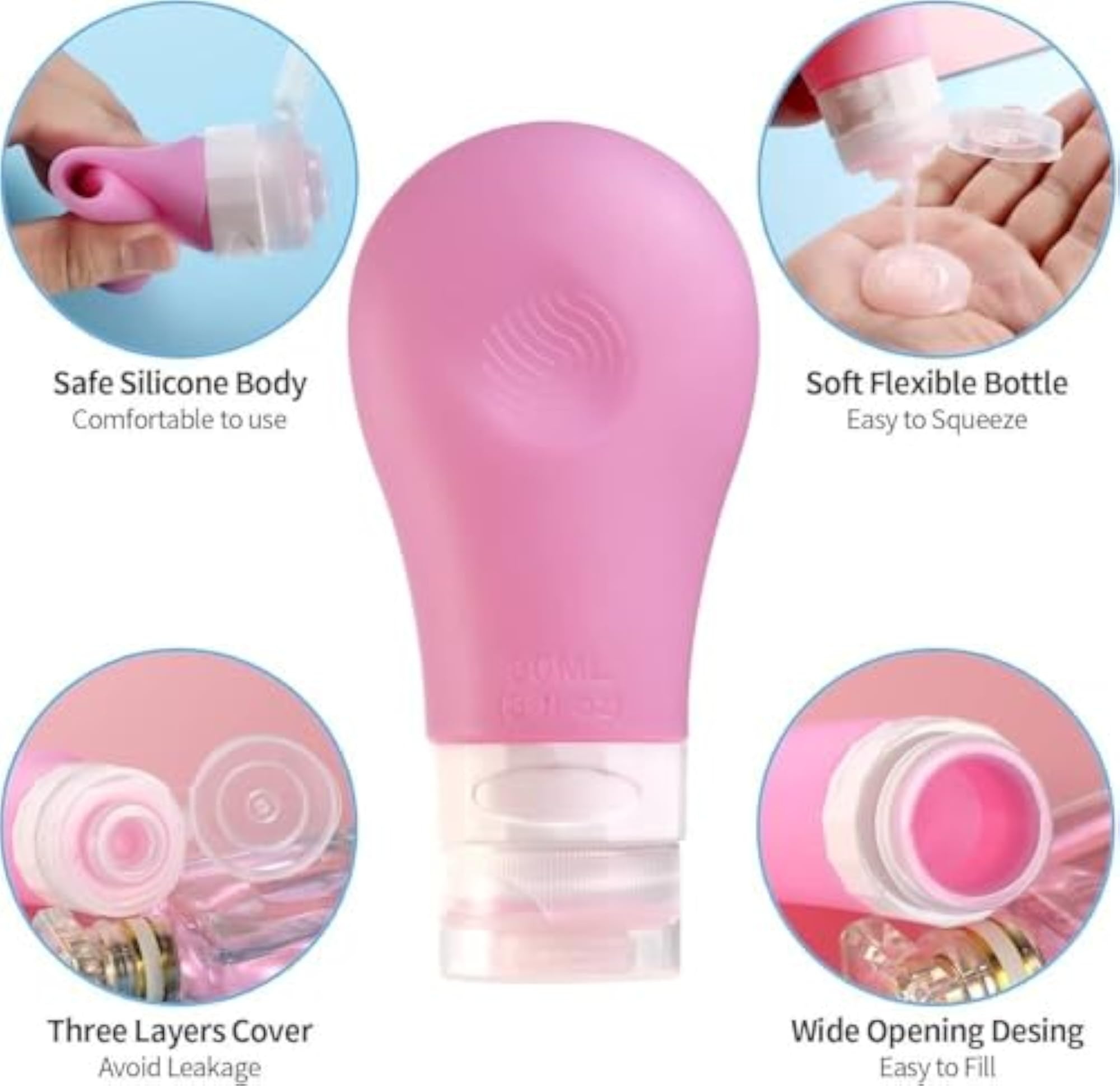 Portable Silicone Travel Containers for Shampoo, Lotion & Cosmetics