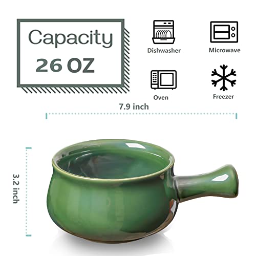 Image of vicrays French Onion Soup Bowls with Handles, 26 Ounce, Set of 4,Green