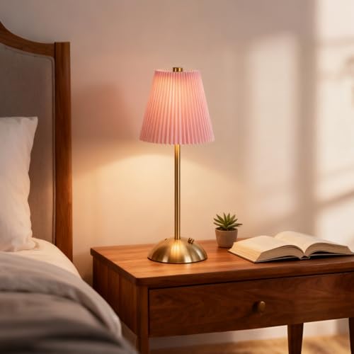 LUTW テーブルランプ コードレス 【3色切替・無段階調光】 北欧レトロ布製 ナイトライト Type-C充電式 2600mAh 卓上ライト タッチ操作 LED デスクライト おしゃれ ベッドサイドランプ 常夜灯 寝室 リビングルーム バー 1個入 ピンクのサムネイル