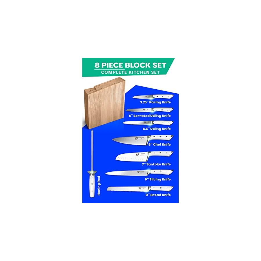 DALSTRONG-Knife-Set-Block-8-Piece-Gladiator-Series-German-High-Carbon-Steel-Kitchen-Set-Premium-Food-Grade-White-ABS-Polymer-Handles-NSF-Certified Dalstrong Knife Set Block-8pc-Gladiator Series-Giftable German High Carbon Steel Kitchen Set-Premium Food-Grade White ABS Polymer Handles-NSF Certified