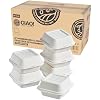 CIAO! 6"x6"x3" Clamshell 1 Compartment 100% Compostable Ecofriendly PFAS Free Unbleached Bagasse Natural White 500/case