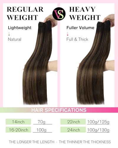 Image of YoungSee Human Hair Sew in Extensions Brown Balayage Weft Hair Extensions Real Human Hair Darkest with Medium Brown Balayage Sew in Hair Extensions Long Straight Hair 100g 22 Inch