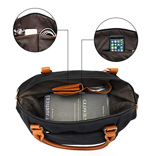 LXY Overnight Bag Women Black Travel Weekend Bag Canvas Carry-on Tote Duffel in Trolley Handle
