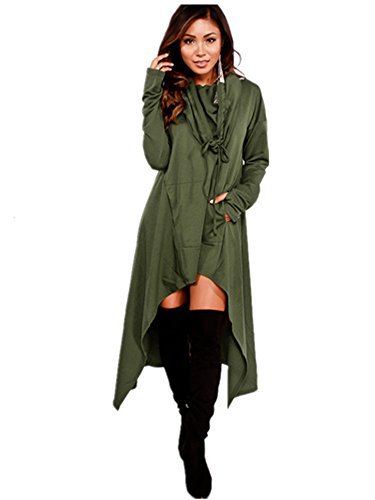 Xuan2Xuan3 Women Pullover Hoodies Hooded Sweatshirts Long Sleeve Tunic Casual Tops Shirts Outerwear Coat Dress Sweater Jacket Army Green #TOP22