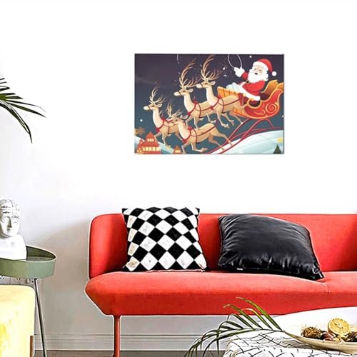 Père Noël et renne sur tableau décoratif moderne 30x45cm