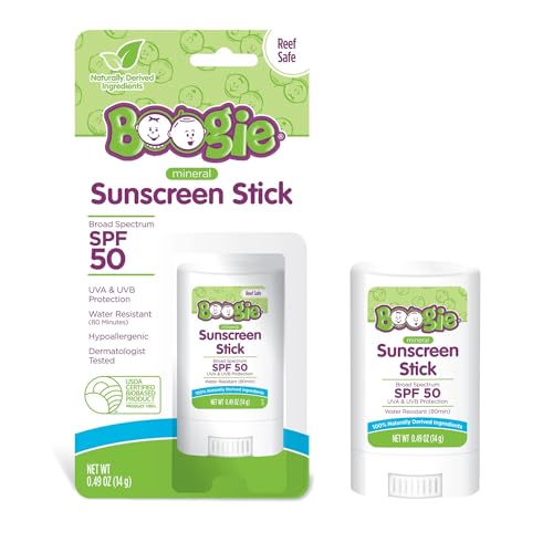 Image of Boogie Mineral Sunscreen Stick SPF 50-0.49 oz - Sunscreen for Kids - Broad Spectrum UVA & UVB Protection - Water Resistant Sun Protection - Hypoallergenic - 100% Naturally Derived Ingredients