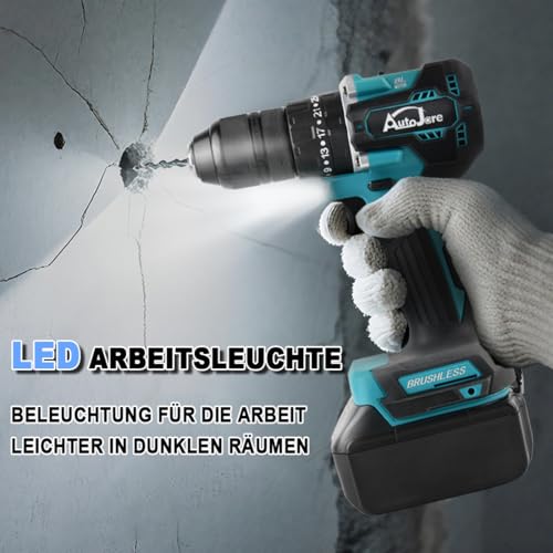 AUTOJARE Akku Schlagbohrschrauber Kompatibel mit Makita 18V 13MM Bürstenloser Bohrschrauber 35+3 Drehmomentstufen 90 N.m 2 einstellbare Stufen Akkuschrauber mit 3 zubehör (ohne Akku)