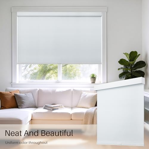 Image of Cordless Blackout Roller Shades, Free-Stop Window Shades Pull Down, Room Darkening Thermal Insulated Fabric Roller Blinds for Indoor Windows Bedroom Office (White, 39 inch W x 72 inch H)