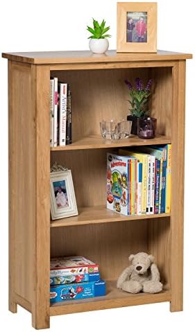 Hallowood Furniture Waverly Small Bookcase in Light Oak Finish – Solid Wooden Book Shelf for Living Room & Hallway with 2 Adjustable Shelves - Bookshelf for Office Can Take A4 Folder - Kids Bookshelf