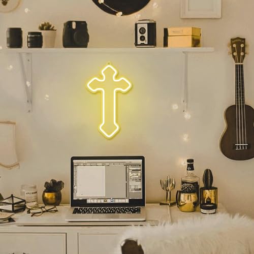 Image of Attivolife Light up Cross Neon Sign, Jesus LED Night Light with Dimmable USB Powered, Home Bedroom Wall Decor Warm White, Best Gifts for Religious Christian Easter Birthday Party Wedding Christmas