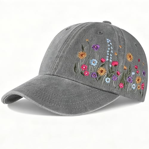 Floral Embroidered Baseball Cap for Women - Soft...