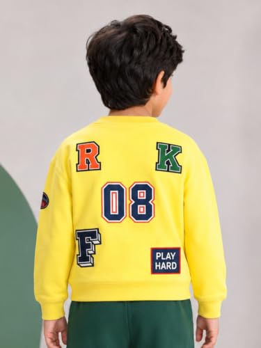 Image of KiddoPanti Boys Solid Round Neck Full Sleeve Fleece Sweatshirt | 60% Cotton 40% Polyester | Soft Warm Winter Pullover | Ribbed Cuffs & Hem | Casual Winter Sweatshirt for Kids