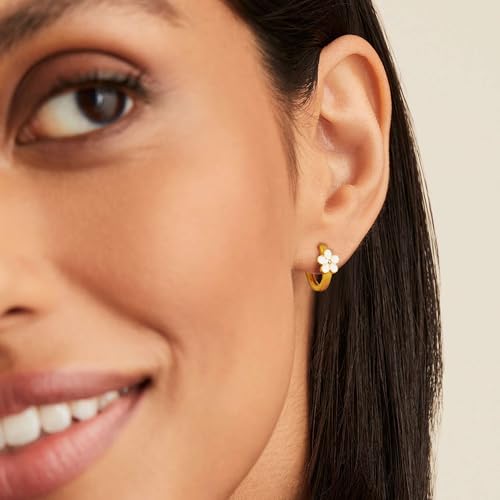 MILACOLATO 925 Sterling Silver Flower Hoop Earrings Toddler 18K Gold Plated Small Huggie Hoop Earrings Hypoallergenic Daisy Hoop Earring for Women Valentines Mother's Day Birthday Gifts3