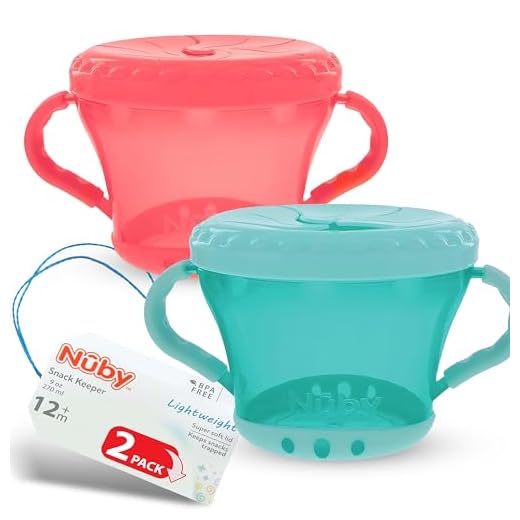 Nuby 2-Pack Snack Keepers, Coral and Aqua