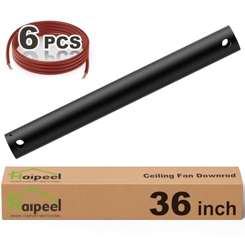 Haipeel 36 Inch Ceiling Fan Downrod 3 FT Extension Rod with Extended Cord 1 Inch Diameter Not Threaded Downrod for Ceiling Fan Heavy Duty Ceiling Fan Accessories (Black)
