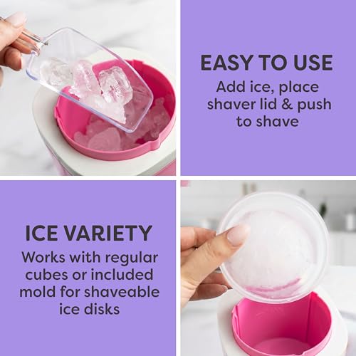 Image of Nostalgia Shave Ice and Snow Cone Machine, Multi-Use Ice Shaver for Frozen Treats, Slushies, Snow Cones, and More - Reusable Cup and Ice Mold, Stainless Steel Blades - Pink