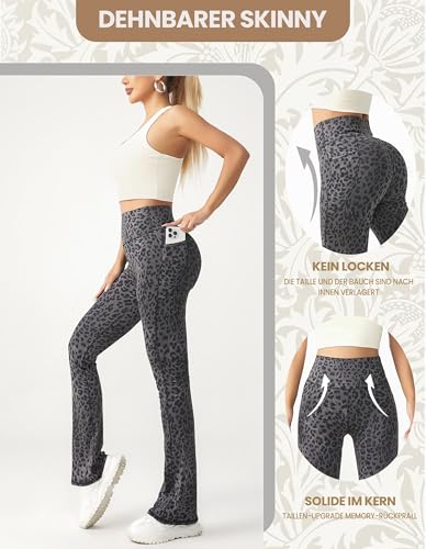 Leggings Damen Leoparden Schlaghose High Waist Flared Leggings Blickdicht Bootcut Jogginghose Fitnesshose für Outdoor – Bild 5