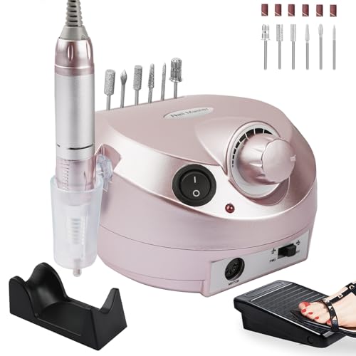 Portable Electric Nail Drill, 30000RPM Nail Drill with 6 NailDrill Bits and Sanding Bands, Nail File Kit for Acrylic, Gel Nails, Dip Powder, Manicure and Pedicure for Home Salon Use, Rose Gold