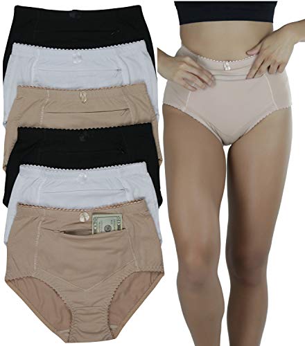 ToBeInStyle Women's High Waisted Zippered Front Pocket Basic Girdle Panties Briefs