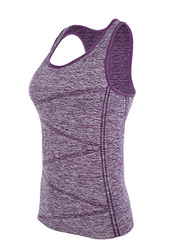 Women's Summer Yoga Tank Tops Racerback Stretchy Activewear Yoga Shirts Quick Dry Running Tops Sports Gym Workout Tops (Purple, Medium) - Thumbnail 6