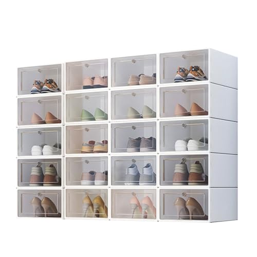 Schuhboxen,20 Schuh Schuhboxenstapelbar Transparent, Shoes Organizer, Schrank Schuhe Organizer, Shoe Storage, Schuhe Aufbewahrung, Shoe Box, Schuhaufbewahrungsbox, Schuhkasten, Up To Size 45, White