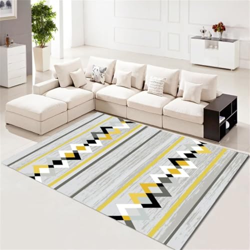 Tapis chambre ado et enfant jaune rayé pour deco de table