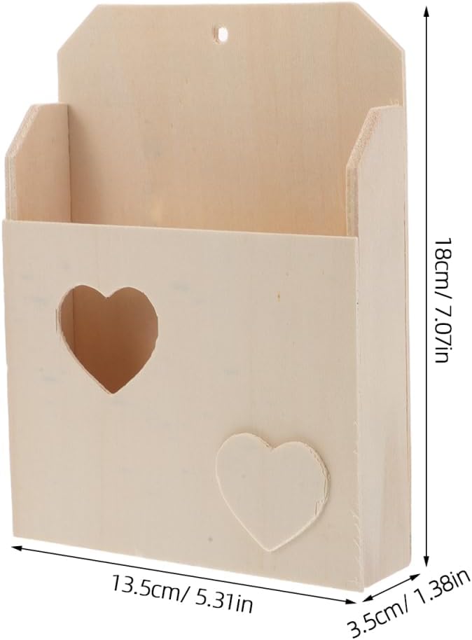 Love Envelope Box Unfinished Wooden Mailbox Wall Organizer Pencil Cup Kids Diy Crafts Holder 7.08X5.31X1.37 Inches