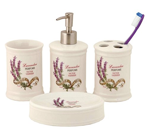 Preisvergleich Produktbild 60121 Clayre & Eef 4-teiliges Badezimmer-Set Lavendel