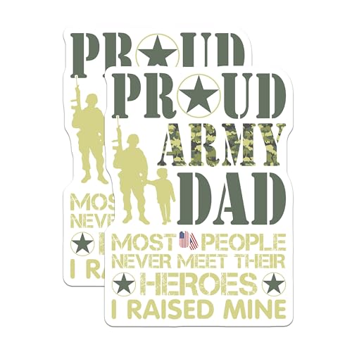 (2 Pack) Proud Army Dad Stickers - Military Family Stickers - Veteran Support Stickers - 5" On Longest Side - Sticks to Smooth Flat Surfaces - Made in USA - BMCS5270