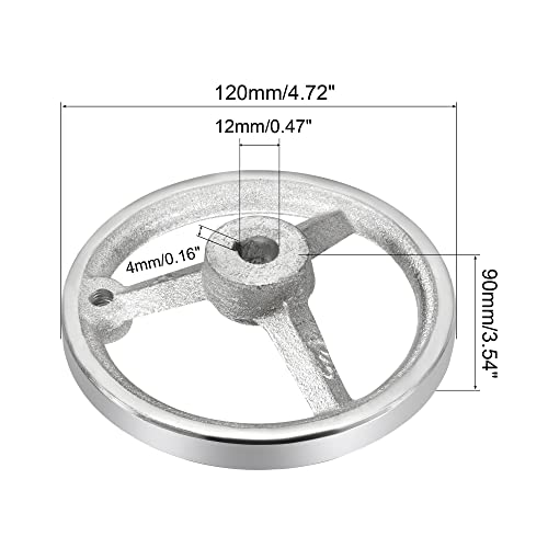 Patikil 120Mm/4.72 Inch Diameter 12Mm Id Rotary Handwheel, 1 Pack Cast Iron Chrome Plated With Handle For Many Types Of Milling Machines And Lathes, Silver Tone #TOP1
