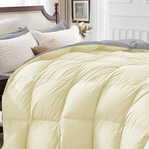 Image of Restful Sleep Reversible All Weather Comforter Single Bed Size - Dohar /Rajai /Blanket /Duvet -250 GSM Quilt Soft Microfiber Fill Single Size (60 inchX90 inch) - Ivory /Silver Grey Color
